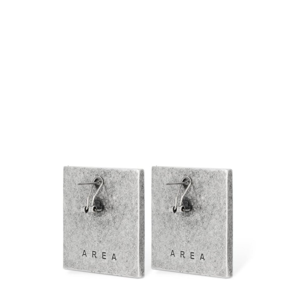 AREA Crystal Pyramid Earrings Clear & Antique Silver Plated - Picture 3 of 4